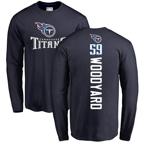 Tennessee Titans Men Navy Blue Wesley Woodyard Backer NFL Football #59 Long Sleeve T Shirt